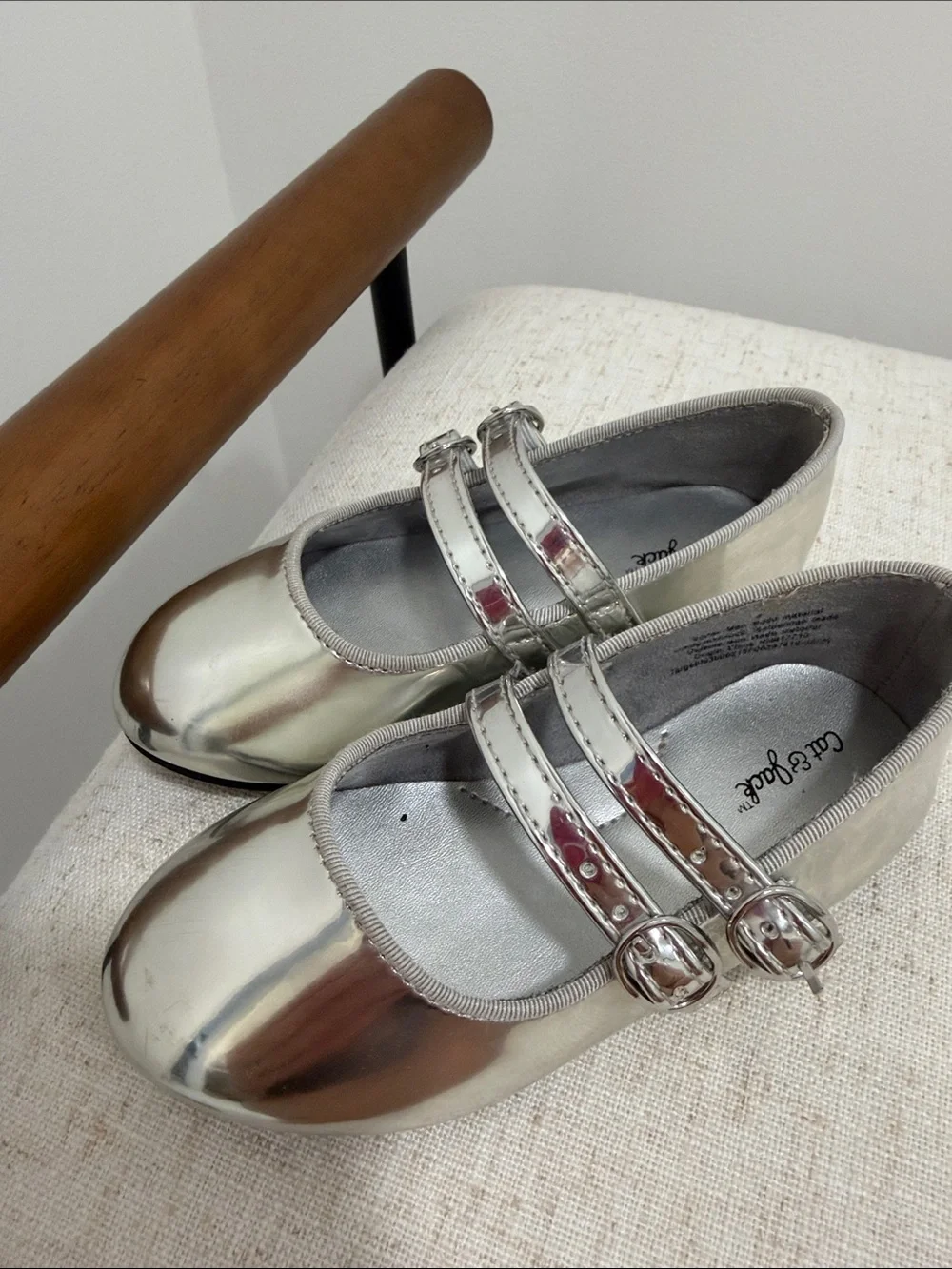 Cat & Jack Girls' Silver Double-Strap Mary Jane Shoes